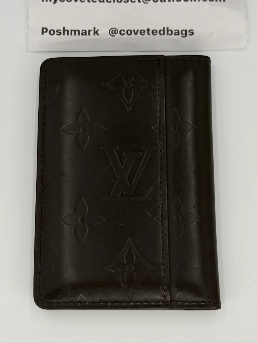 Louis Vuitton Matte Embossed Monogram Graphite Leather Card Holder w/Entrupy COA